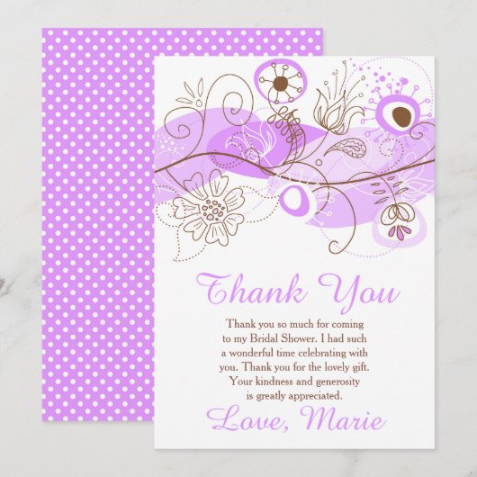 Purple Floral Twist Bridal Shower Bedankkaart (Voorkant / Achterkant)