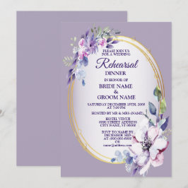 Purple Floral Watercolor Golden Rehearsal Dinner Kaart