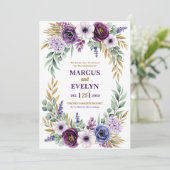 Purple Floral Watercolor Wedding Invitation Card Kaart (Staand voorkant)