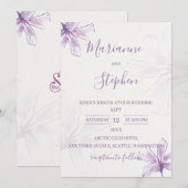 Purple Floral Watercolor Wedding Invitation Kaart (Voorkant / Achterkant)
