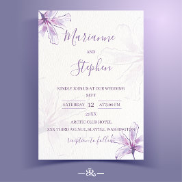 Purple Floral Watercolor Wedding Invitation Kaart