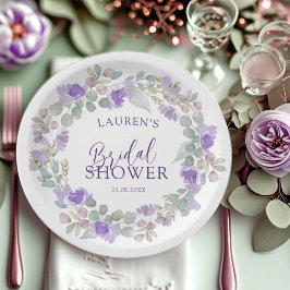 Purple Floral Watercolor Wreath Bridal Shower Papieren Bordje