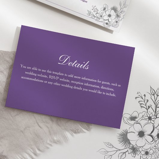 Purple Floral Wedding Details Informatiekaartje