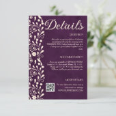 Purple Floral Wedding Details QR code Informatiekaartje (Staand voorkant)