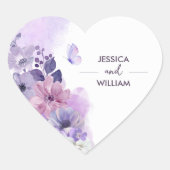Purple Floral Wedding Heart Sticker (Voorkant)