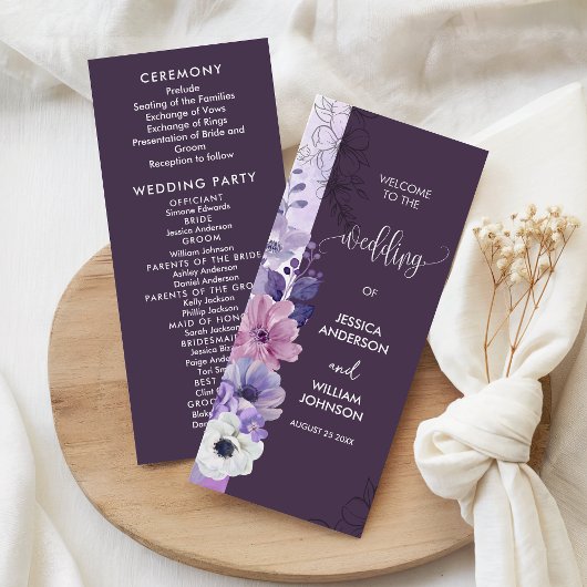 Purple Floral Wedding Program Card