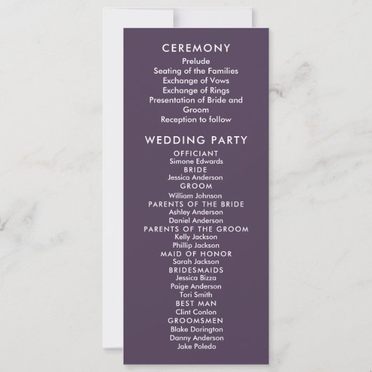 Purple Floral Wedding Program Card (Achterkant)