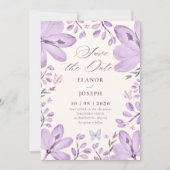 Purple floral wedding save the date (Voorkant)