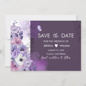 Purple Floral Wedding Save the Date Card (Voorkant)