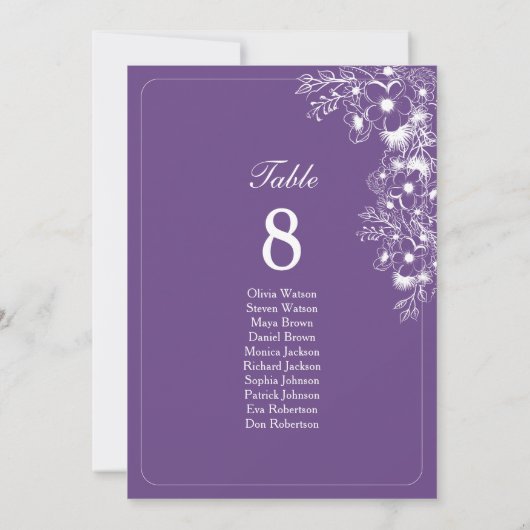 Purple Floral Wedding Seating Chart (Achterkant)