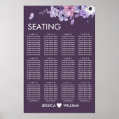 Purple Floral Wedding Seating Chart Poster (Voorkant)