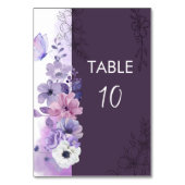 Purple Floral Wedding Table Number Card Kaart (Voorkant)