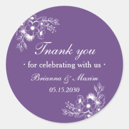 Purple Floral Wedding Thank You Ronde Sticker