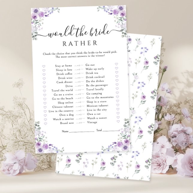Purple Floral Would the bride rather Game (Creator heeft geüpload)