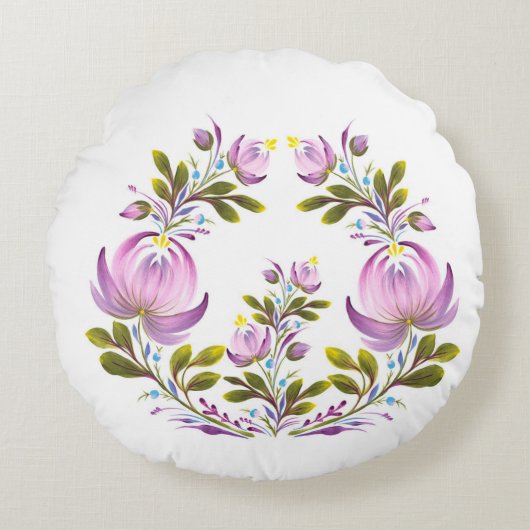 Purple Floral Wreath Decorative Rond Kussen (Voorkant)