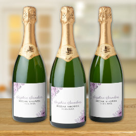 Purple Flower Bridal Shower Party Sparkling Wijnetiket