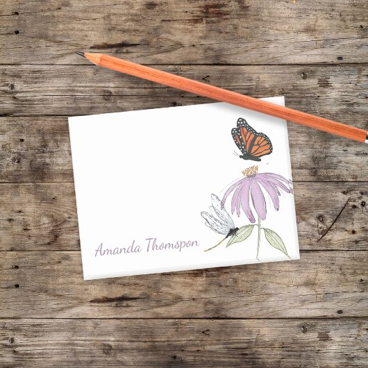 Purple Flower Butterfly and Dragonfly Custom Post-it® Notes