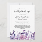 Purple Flower Celebration of Life Photo Funeral Kaart (Achterkant)