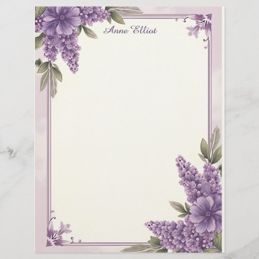 Purple Flower Corners Stationery Paper Briefhoofd (Voorkant)