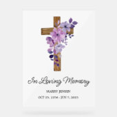 Purple flower cross Memorial Funeral Acryl Bord (Voorkant)