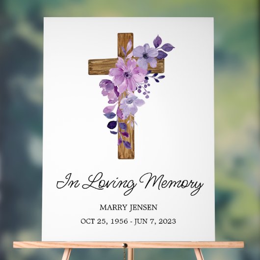 Purple flower cross Memorial Funeral Acryl Bord (Neutraal)