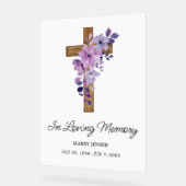 Purple flower cross Memorial Funeral Acryl Bord (Hoek)