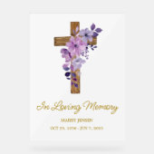 Purple flower cross Memorial Funeral Acryl Bord (Voorkant)
