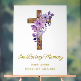 Purple flower cross Memorial Funeral Acryl Bord