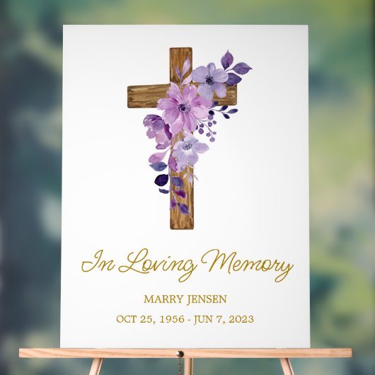 Purple flower cross Memorial Funeral Acryl Bord (Neutraal)