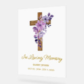 Purple flower cross Memorial Funeral Acryl Bord (Hoek)