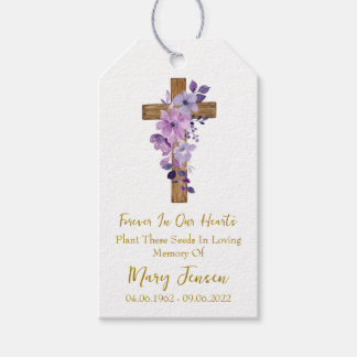 Purple flower Cross Memorial Funeral Seed Packet Cadeaulabel