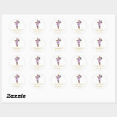Purple Flower Cross Memorial Funeral Seed Packet Ronde Sticker (Vel)