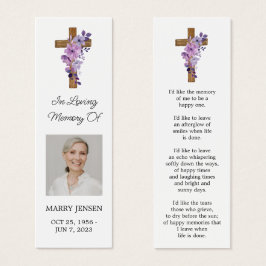 Purple flower Cross Photo Funeral Bookmark Mini Visitekaartjes