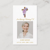 Purple Flower Cross Photo Funeral Prayer Card Visitekaartje (Voorkant)