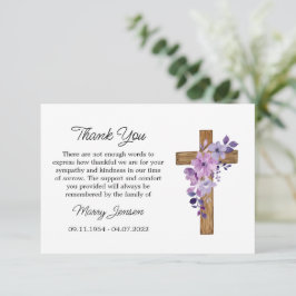 Purple flower Cross Sympathy Thank You Card Bedankkaart