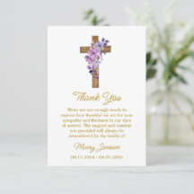 Purple flower Cross Sympathy Thank You Card