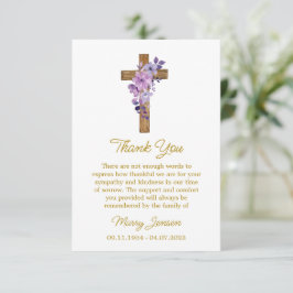 Purple flower Cross Sympathy Thank You Card Bedankkaart