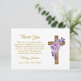 Purple flower Cross Sympathy Thank You Card Bedankkaart