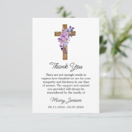Purple flower Cross Sympathy Thank You Card Bedankkaart