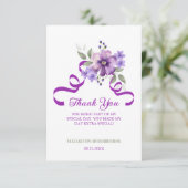 Purple Flower Greenery Ribbon Birthday Bedankkaart (Staand voorkant)