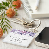 Purple Flower Memorial Funeral Photo Sleutelhanger (Voorkant Rechts)