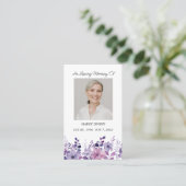 Purple Flower Memorial Photo Funeral Prayer Card Visitekaartje (Staand voorkant)