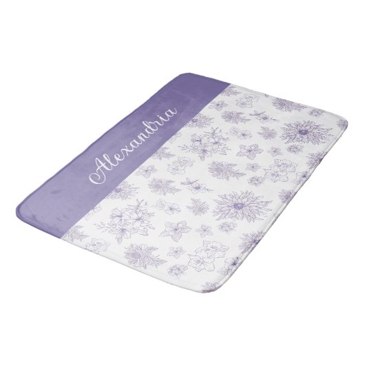 Purple Flower Pattern Custom Name  Badmat (Gekanteld)