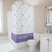 Purple Flower Pattern Custom Name Douchegordijn (In situ)