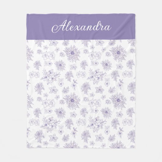 Purple Flower Pattern Custom Name  Fleece Deken (Voorkant)