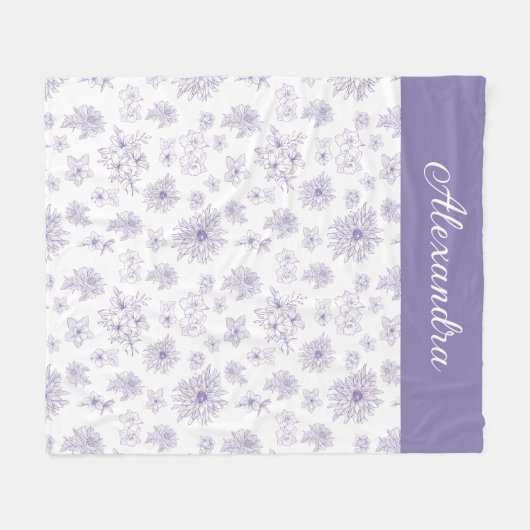 Purple Flower Pattern Custom Name  Fleece Deken (Voorkant (Horizontaal))