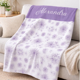 Purple Flower Pattern Custom Name Fleece Deken