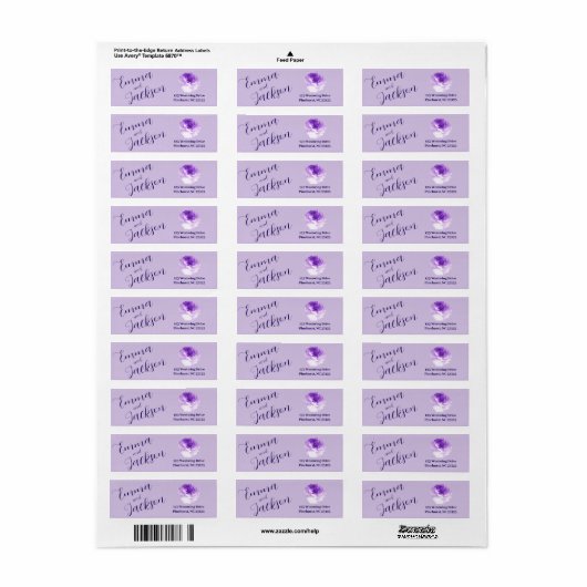 Purple Flower Script Return Address Label (Full Sheet)