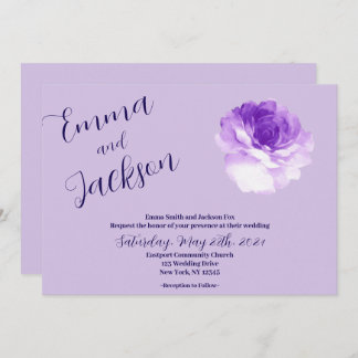 Purple Flower Script Wedding Invitation Kaart