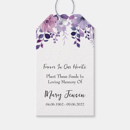 Purple Flower Seed Packet Memorial Funeral Cadeaulabel (Voorkant)